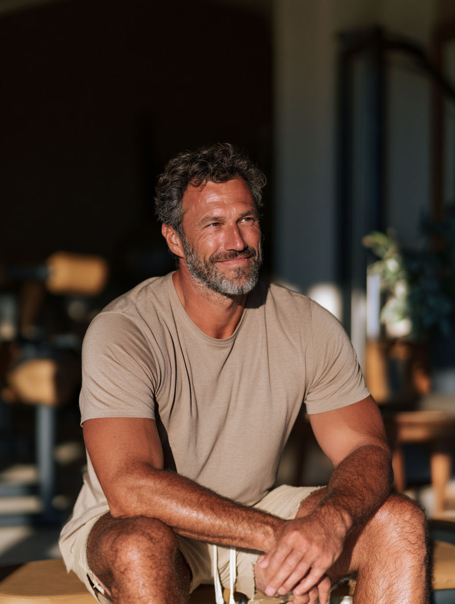 A man relaxing in a sunlit room
